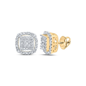 Earrings | 10kt Yellow Gold Womens Round Diamond Square Earrings 3/8 Cttw | Splendid Jewellery GND