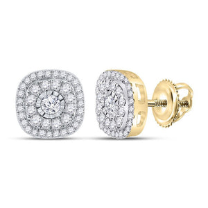 Earrings | 10kt Yellow Gold Womens Round Diamond Square Earrings 3/8 Cttw | Splendid Jewellery GND