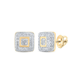 10kt Yellow Gold Sparkling Square Diamond Earrings - Top View
