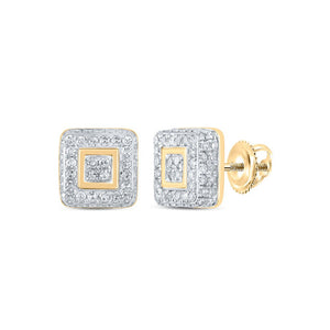 Earrings | 10kt Yellow Gold Womens Round Diamond Square Earrings 3/8 Cttw | Splendid Jewellery GND