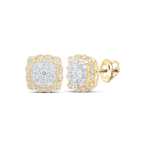 Earrings | 10kt Yellow Gold Womens Round Diamond Square Earrings 5/8 Cttw | Splendid Jewellery GND