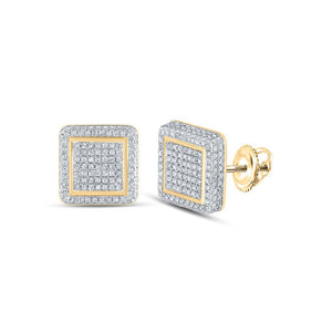 Earrings | 10kt Yellow Gold Womens Round Diamond Square Earrings 7/8 Cttw | Splendid Jewellery GND