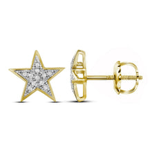 Load image into Gallery viewer, Stellar Radiance: 10kt Yellow Gold Womens Round Diamond Star Earrings 1/20 Cttw - Top View