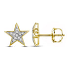 Stellar Radiance: 10kt Yellow Gold Womens Round Diamond Star Earrings 1/20 Cttw - Top View