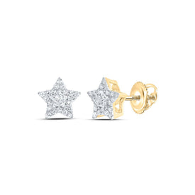 Celestial Brilliance: 10kt Yellow Gold Womens Round Diamond Star Earrings 1/5 Cttw - Top View