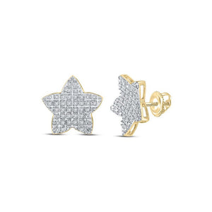 Earrings | 10kt Yellow Gold Womens Round Diamond Star Earrings 1/5 Cttw | Splendid Jewellery GND