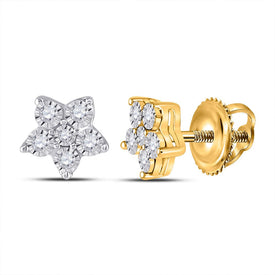 Stellar Sparkle: 10kt Yellow Gold Womens Round Diamond Star Earrings 1/8 Cttw - Top View