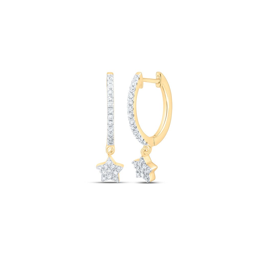 Earrings | 10kt Yellow Gold Womens Round Diamond Star Hoop Dangle Earrings 1/5 Cttw | Splendid Jewellery GND