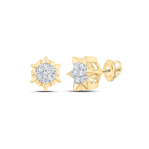Earrings | 10kt Yellow Gold Womens Round Diamond Starburst Cluster Earrings 1/5 Cttw | Splendid Jewellery GND