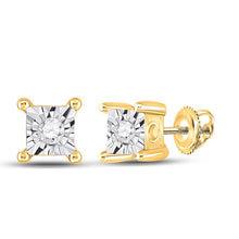 Load image into Gallery viewer, Radiant Brilliance: 10kt Yellow Gold Womens Round Diamond Stud Earrings 1/20 Cttw product  Top View from Splendid Jewellery