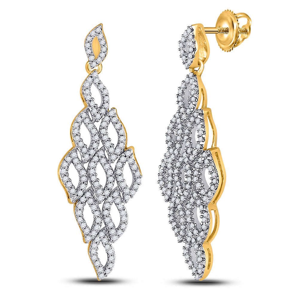 Earrings | 10kt Yellow Gold Womens Round Diamond Symmetrical Dangle Earrings 3/4 Cttw | Splendid Jewellery GND