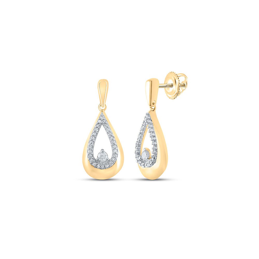 Earrings | 10kt Yellow Gold Womens Round Diamond Tear Dangle Earrings 1/6 Cttw | Splendid Jewellery GND