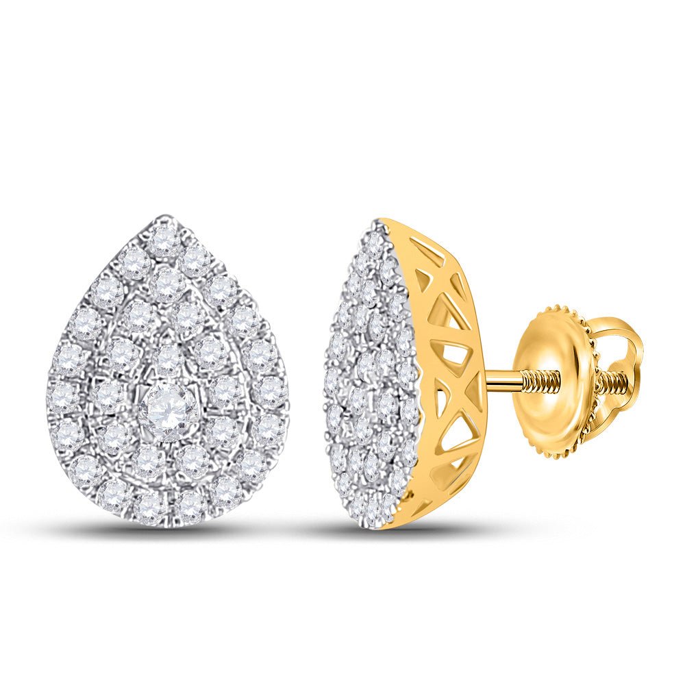 Earrings | 10kt Yellow Gold Womens Round Diamond Teardrop Cluster Earrings 1/2 Cttw | Splendid Jewellery GND