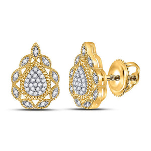 Earrings | 10kt Yellow Gold Womens Round Diamond Teardrop Earrings 1/6 Cttw | Splendid Jewellery GND