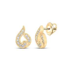 Earrings | 10kt Yellow Gold Womens Round Diamond Teardrop Earrings 1/6 Cttw | Splendid Jewellery GND