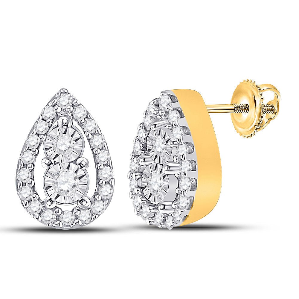 Earrings | 10kt Yellow Gold Womens Round Diamond Teardrop Earrings 1/8 Cttw | Splendid Jewellery GND