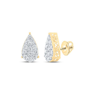 Earrings | 10kt Yellow Gold Womens Round Diamond Teardrop Earrings 3/4 Cttw | Splendid Jewellery GND