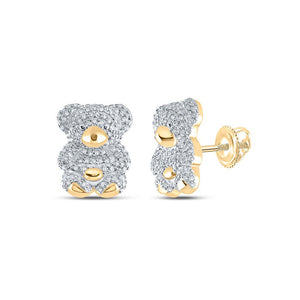 Earrings | 10kt Yellow Gold Womens Round Diamond Teddy Bear Animal Earrings 1/2 Cttw | Splendid Jewellery GND