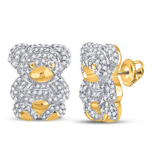 Load image into Gallery viewer, 10kt Golden Teddy Bear Diamond Earrings: A Playful Touch of Elegance - Side View