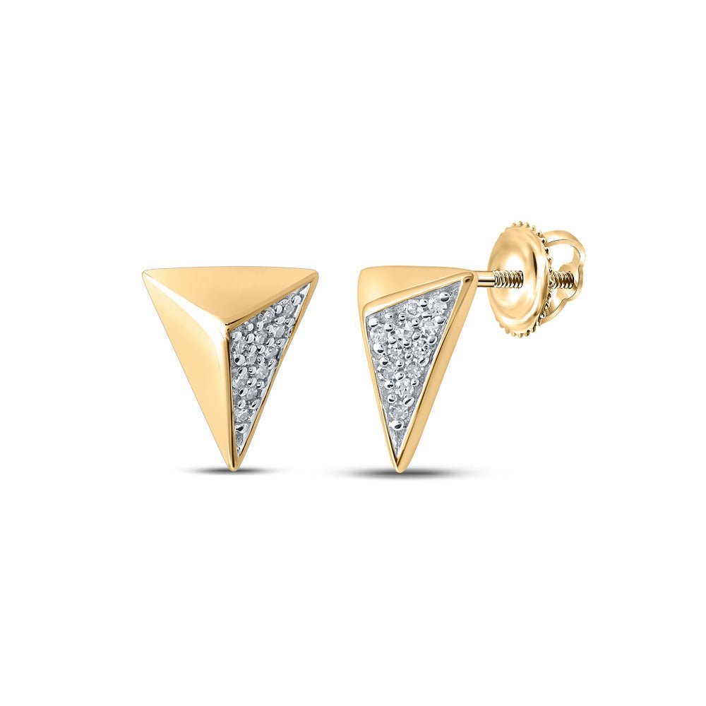 Earrings | 10kt Yellow Gold Womens Round Diamond Triangle Earrings 1/20 Cttw | Splendid Jewellery GND