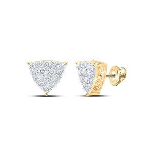 Earrings | 10kt Yellow Gold Womens Round Diamond Triangle Earrings 3/4 Cttw | Splendid Jewellery GND