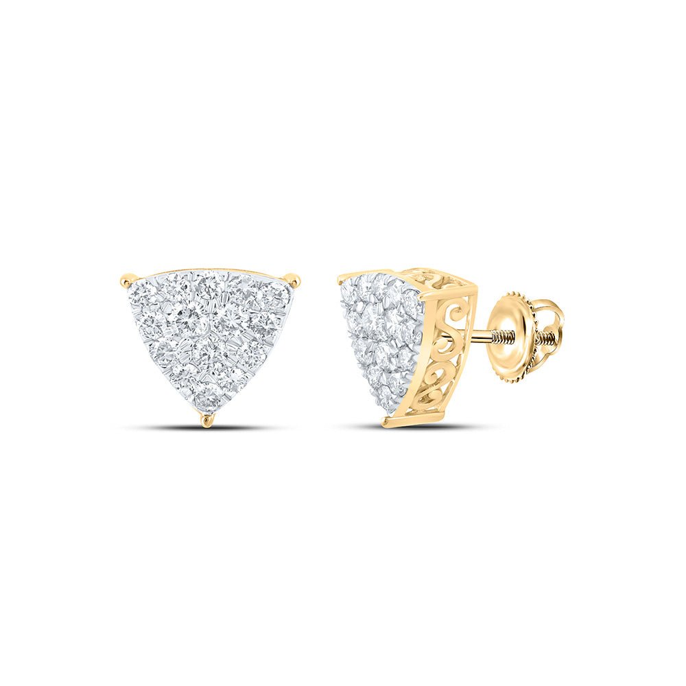 Earrings | 10kt Yellow Gold Womens Round Diamond Triangle Earrings 3/4 Cttw | Splendid Jewellery GND