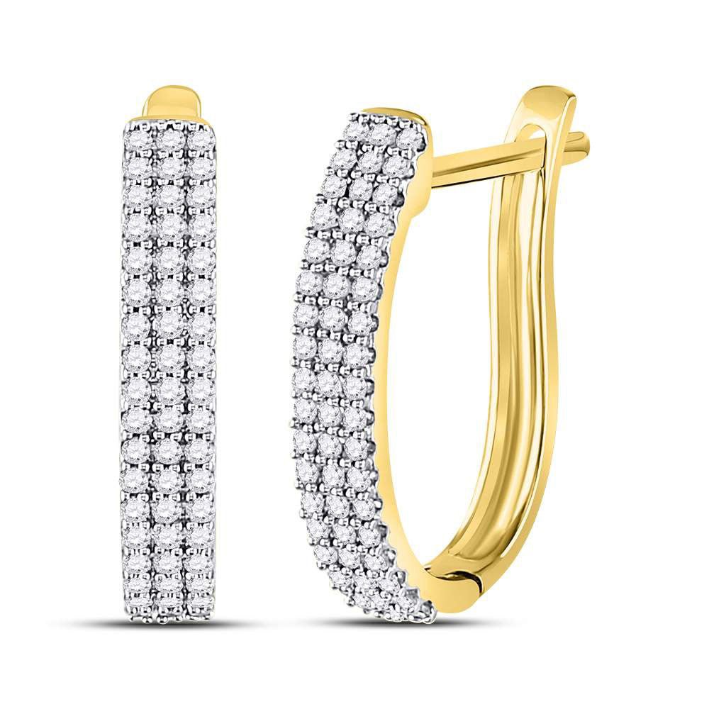 Earrings | 10kt Yellow Gold Womens Round Diamond Triple Row Hoop Earrings 1/4 Cttw | Splendid Jewellery GND
