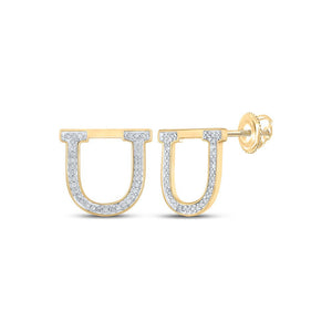 Earrings | 10kt Yellow Gold Womens Round Diamond U Initial Letter Earrings 1/6 Cttw | Splendid Jewellery GND