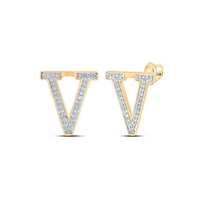 Earrings | 10kt Yellow Gold Womens Round Diamond V Initial Letter Earrings 1/8 Cttw | Splendid Jewellery GND