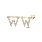 Personalized 10kt Yellow Gold Womens Round Diamond W Initial Letter Earrings - Top View