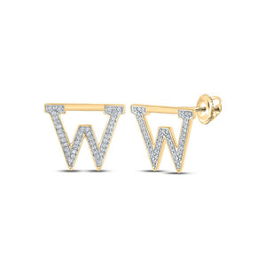 Earrings | 10kt Yellow Gold Womens Round Diamond W Initial Letter Earrings 1/6 Cttw | Splendid Jewellery GND