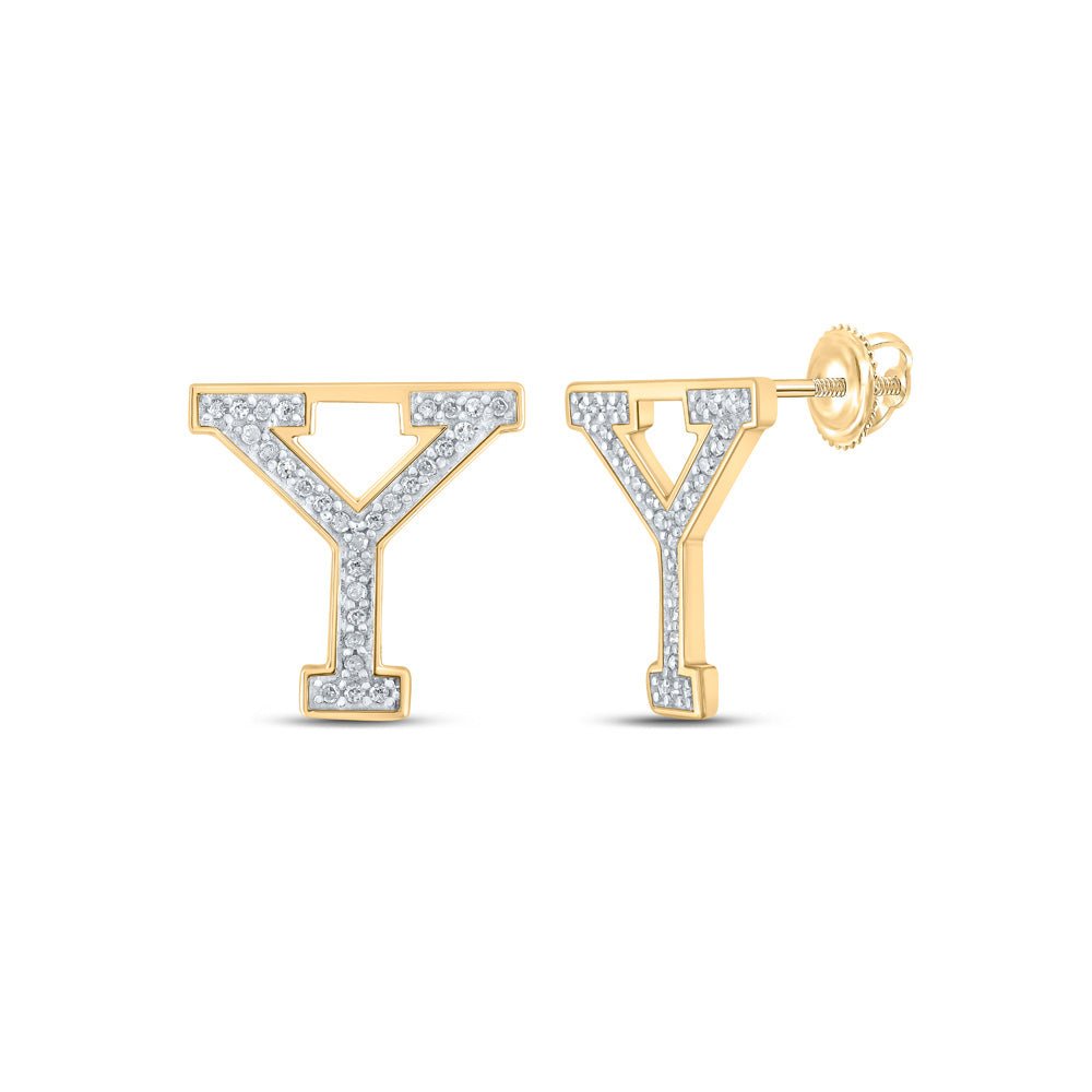 Earrings | 10kt Yellow Gold Womens Round Diamond Y Initial Letter Earrings 1/8 Cttw | Splendid Jewellery GND