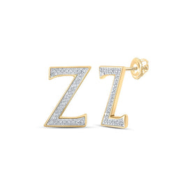 10kt Yellow Gold Womens Round Diamond Z Initial Letter Earrings 1/8 Cttw - Top View