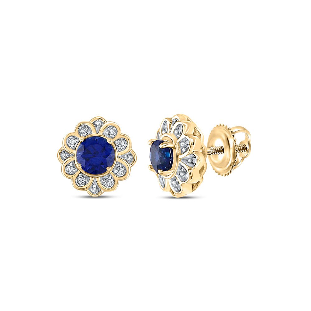 Earrings | 10kt Yellow Gold Womens Round Lab-Created Blue Sapphire Cluster Earrings 3/4 Cttw | Splendid Jewellery GND