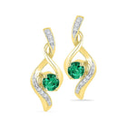 Captivating 10kt Yellow Gold Lab-Created Emerald Diamond Earrings - Top View