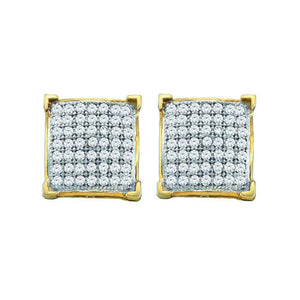 Earrings | 10kt Yellow Gold Womens Round Pave-set Diamond Square Cluster Earrings 1/10 Cttw | Splendid Jewellery GND