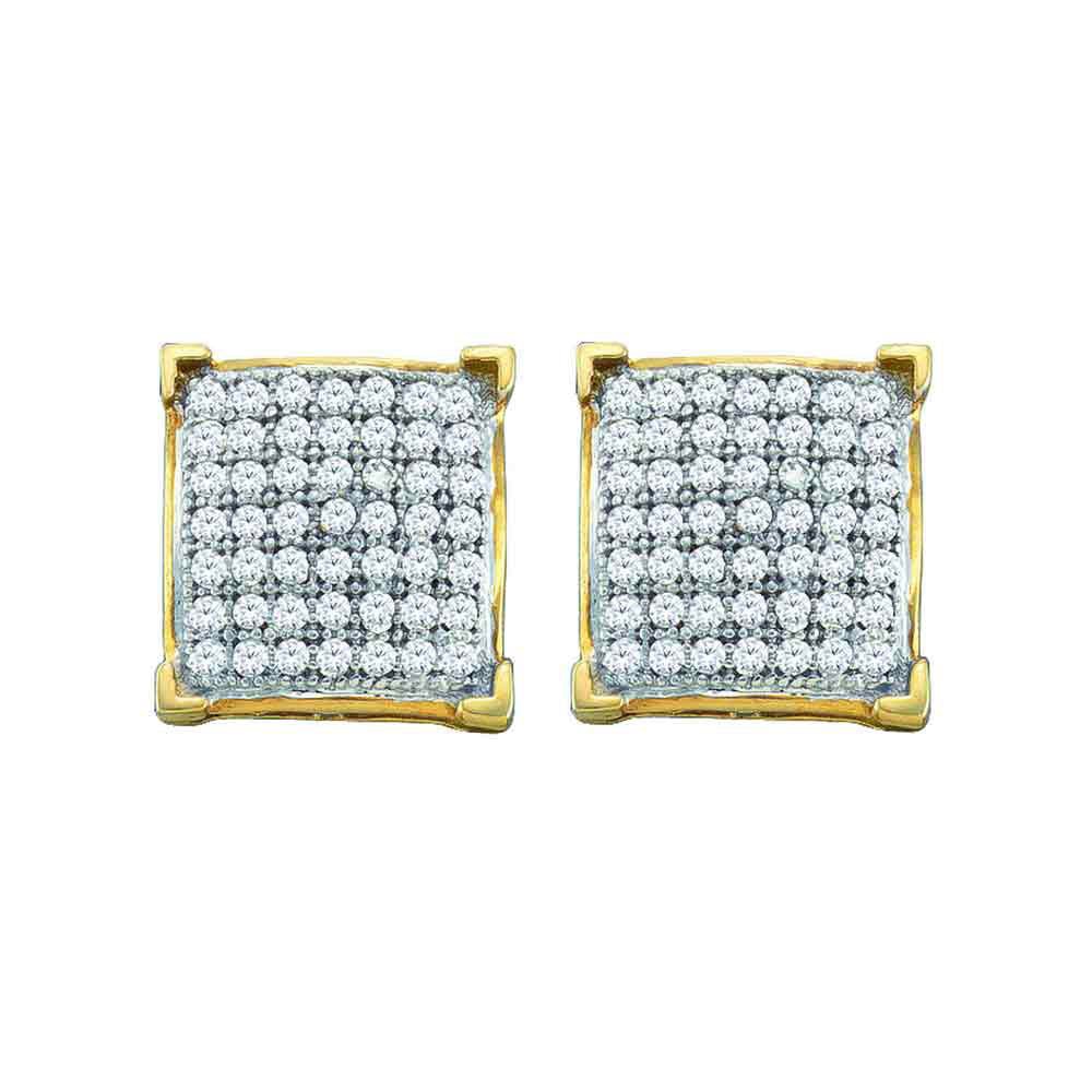 Earrings | 10kt Yellow Gold Womens Round Pave-set Diamond Square Cluster Earrings 1/10 Cttw | Splendid Jewellery GND