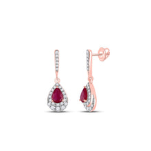 Load image into Gallery viewer, 14kt Rose Gold Teardrop Ruby Dangle Earrings - Top View