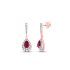 14kt Rose Gold Teardrop Ruby Dangle Earrings - Top View