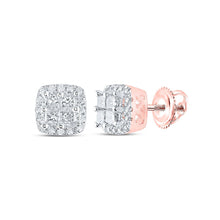 Load image into Gallery viewer, Radiant Rose Gold Princess Diamond Square Earrings - Top View