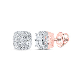 Radiant Rose Gold Princess Diamond Square Earrings - Top View