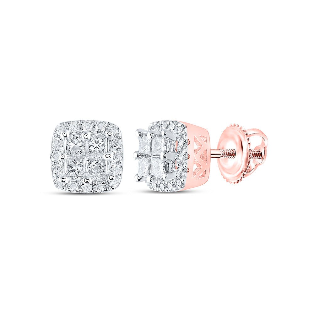 Earrings | 14kt Rose Gold Womens Princess Diamond Square Earrings 1/2 Cttw | Splendid Jewellery GND
