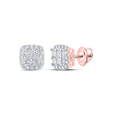 Load image into Gallery viewer, 14kt Rose Gold Princess-Cut Diamond Square Earrings: A Dazzling Masterpiece of Elegance - Top View