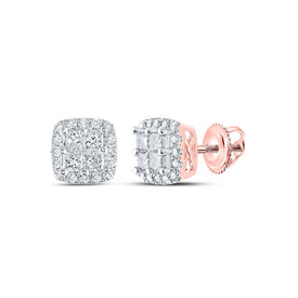 14kt Rose Gold Princess-Cut Diamond Square Earrings: A Dazzling Masterpiece of Elegance - Top View