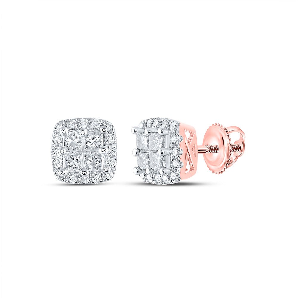 Earrings | 14kt Rose Gold Womens Princess Diamond Square Earrings 3/4 Cttw | Splendid Jewellery GND