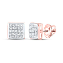 Load image into Gallery viewer, Radiant Rose Gold Princess Diamond Square Earrings - Top View