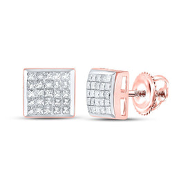 Radiant Rose Gold Princess Diamond Square Earrings - Top View