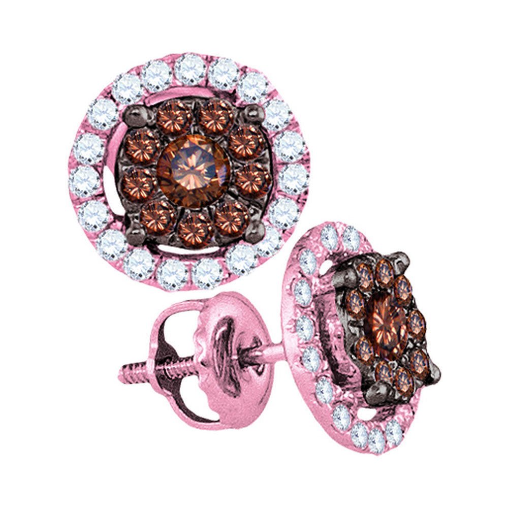 Earrings | 14kt Rose Gold Womens Round Brown Diamond Circle Cluster Earrings 3/4 Cttw | Splendid Jewellery GND