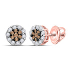 Radiant Brown Diamond Cluster Earrings in 14kt Rose Gold - A Captivating Display of Elegance - Top View