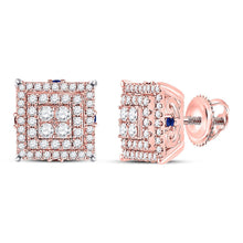 Load image into Gallery viewer, 14kt Rose Gold Diamond Blue Sapphire Square Earrings: A Dazzling Fusion of Elegance and Style - Top View